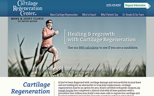 Image of the Cartilage Regeneration Center website