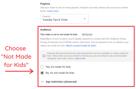 How to set your  Channel to Made for Kids or Not Made for Kids 