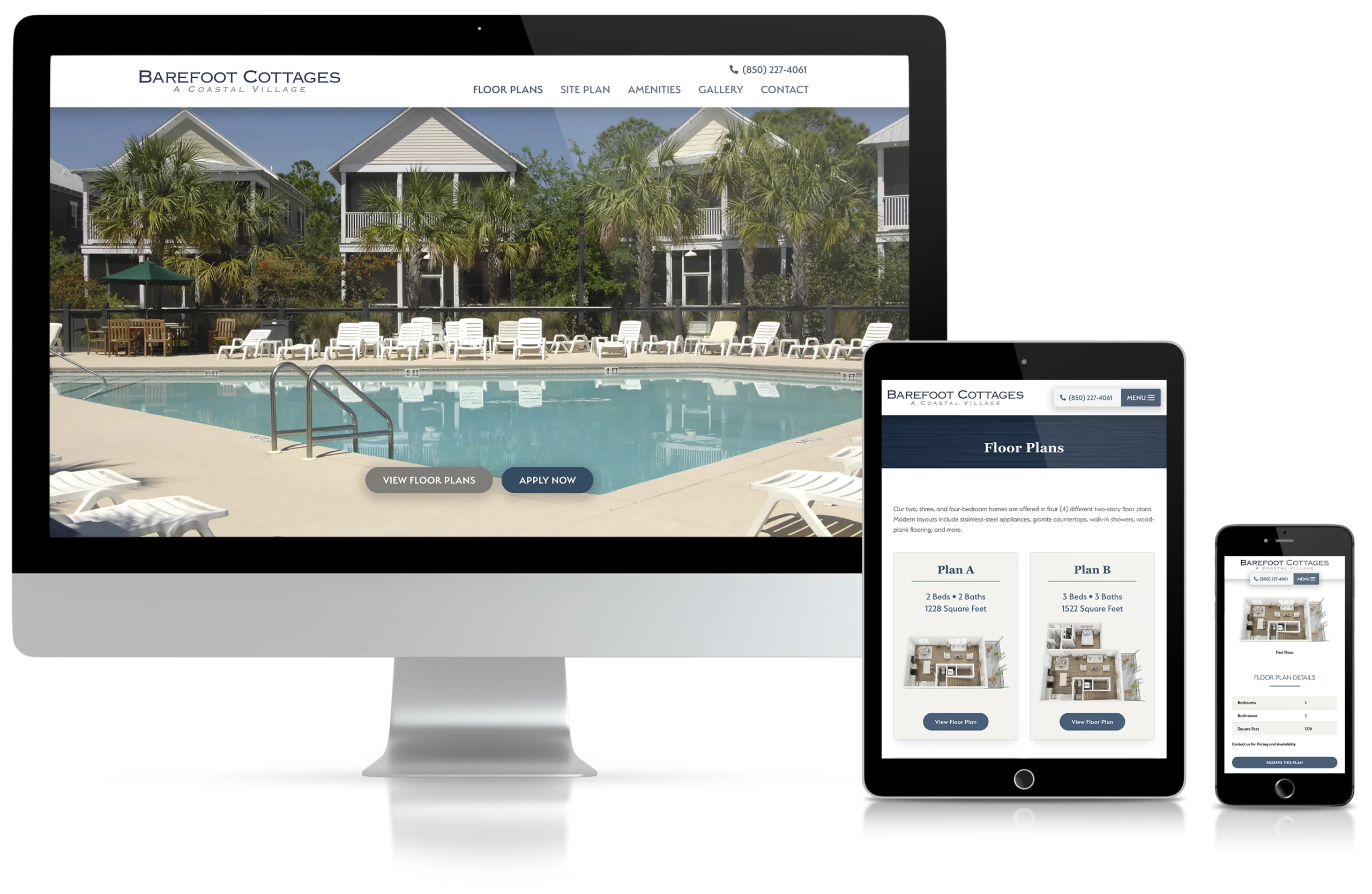 Responsive web design examples of Barefoot Cottages website