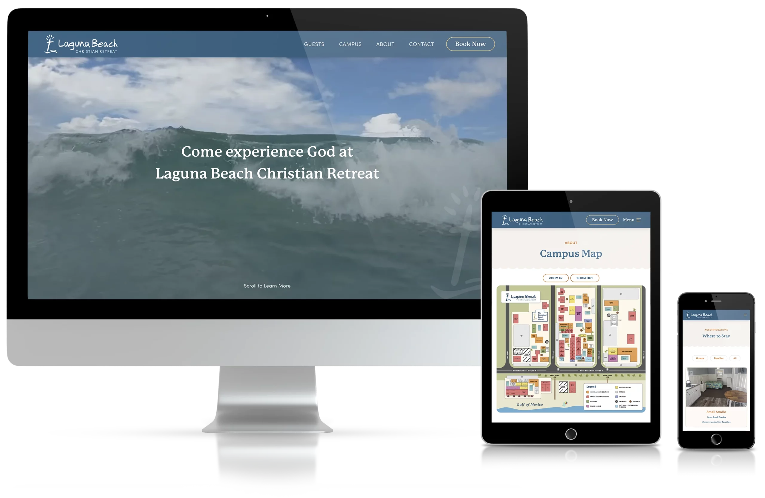 Responsive web design examples on Laguna Beach Christian Retreat website