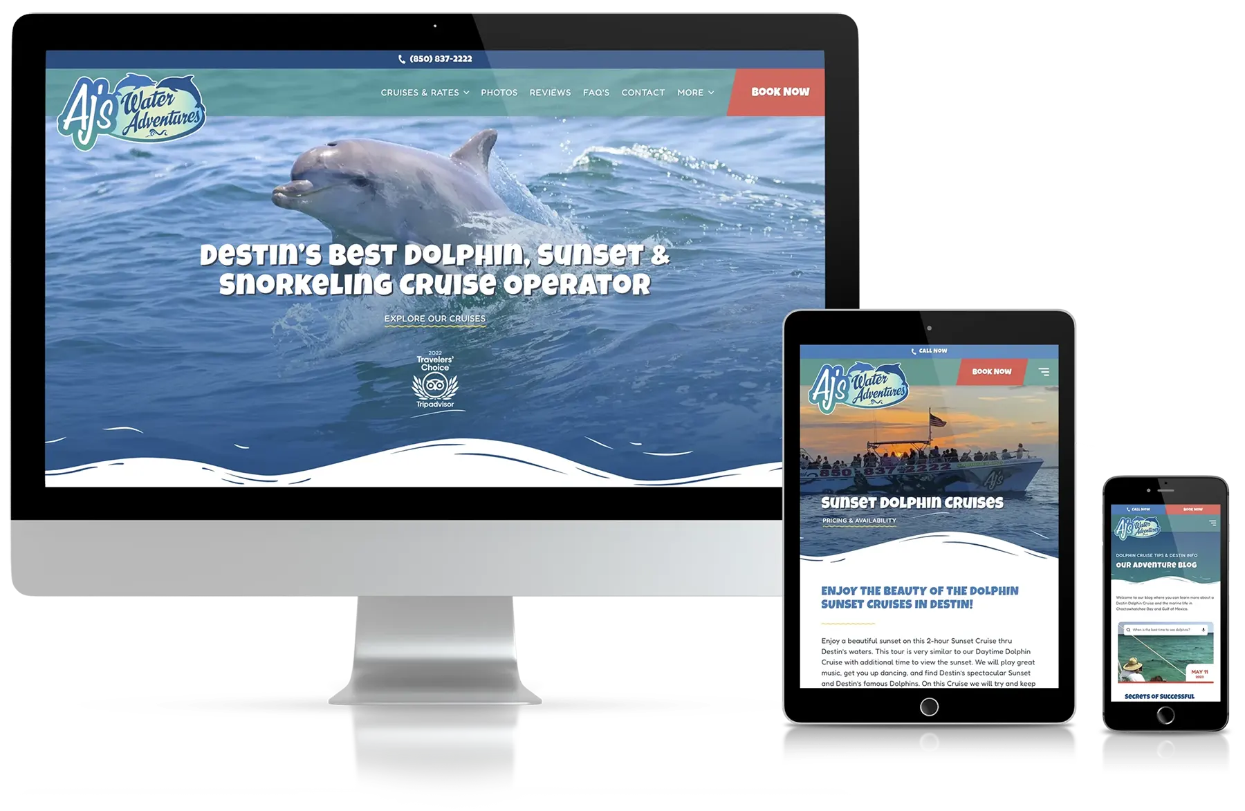 AJs Water Adventures website design mockup.