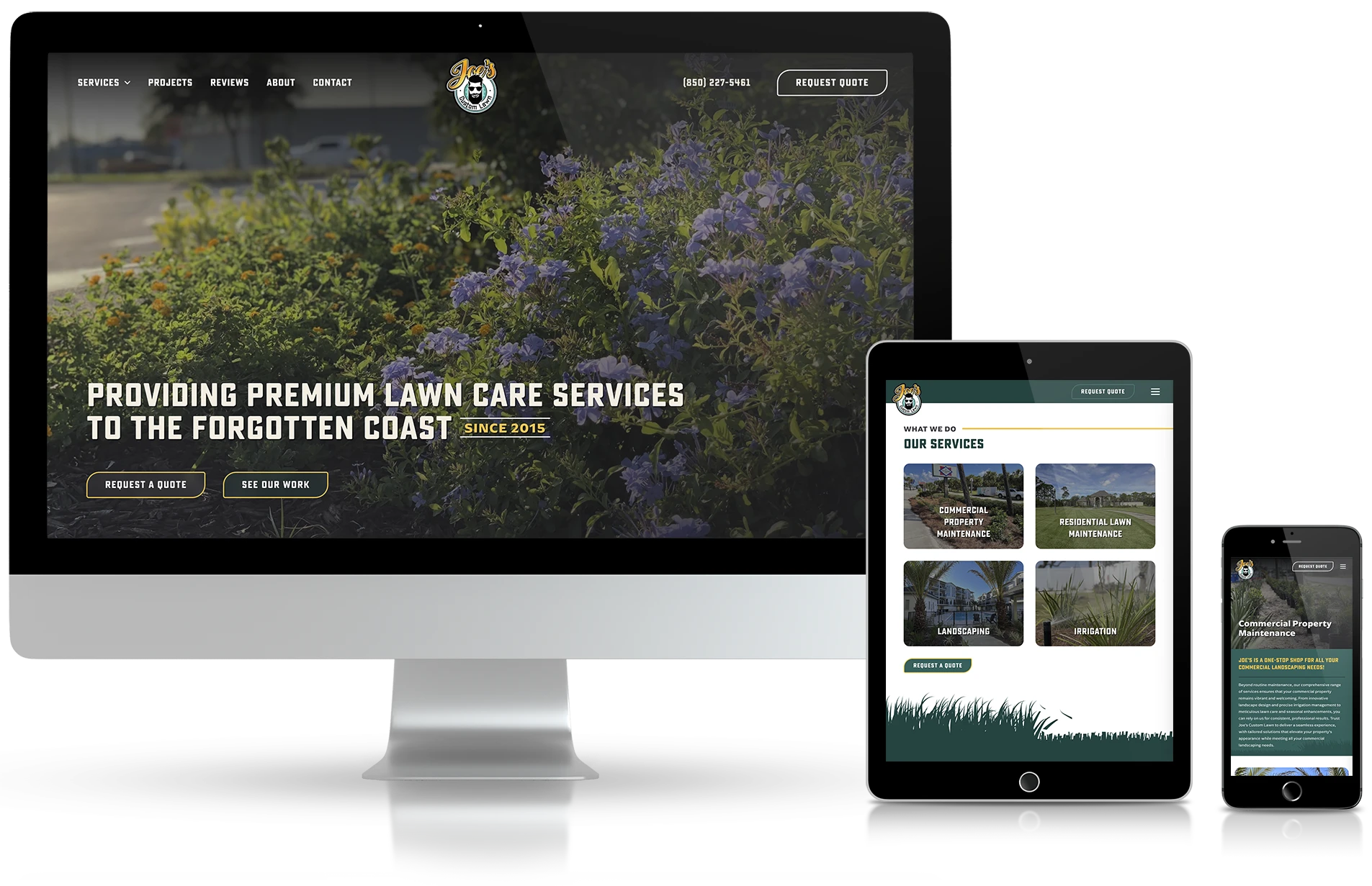 Joes Custom Lawn website design mockup.