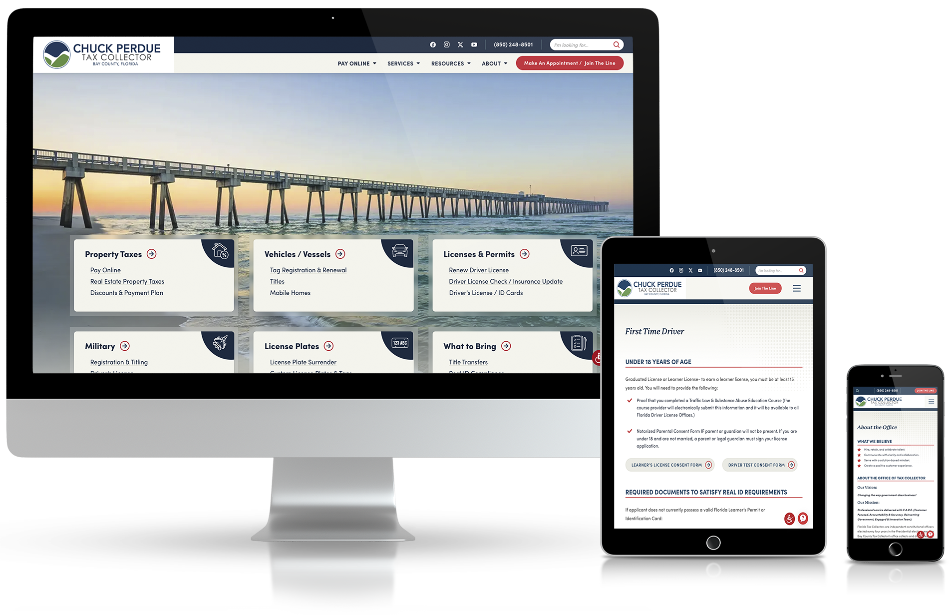 Bay County Tax Collector website design mockup.