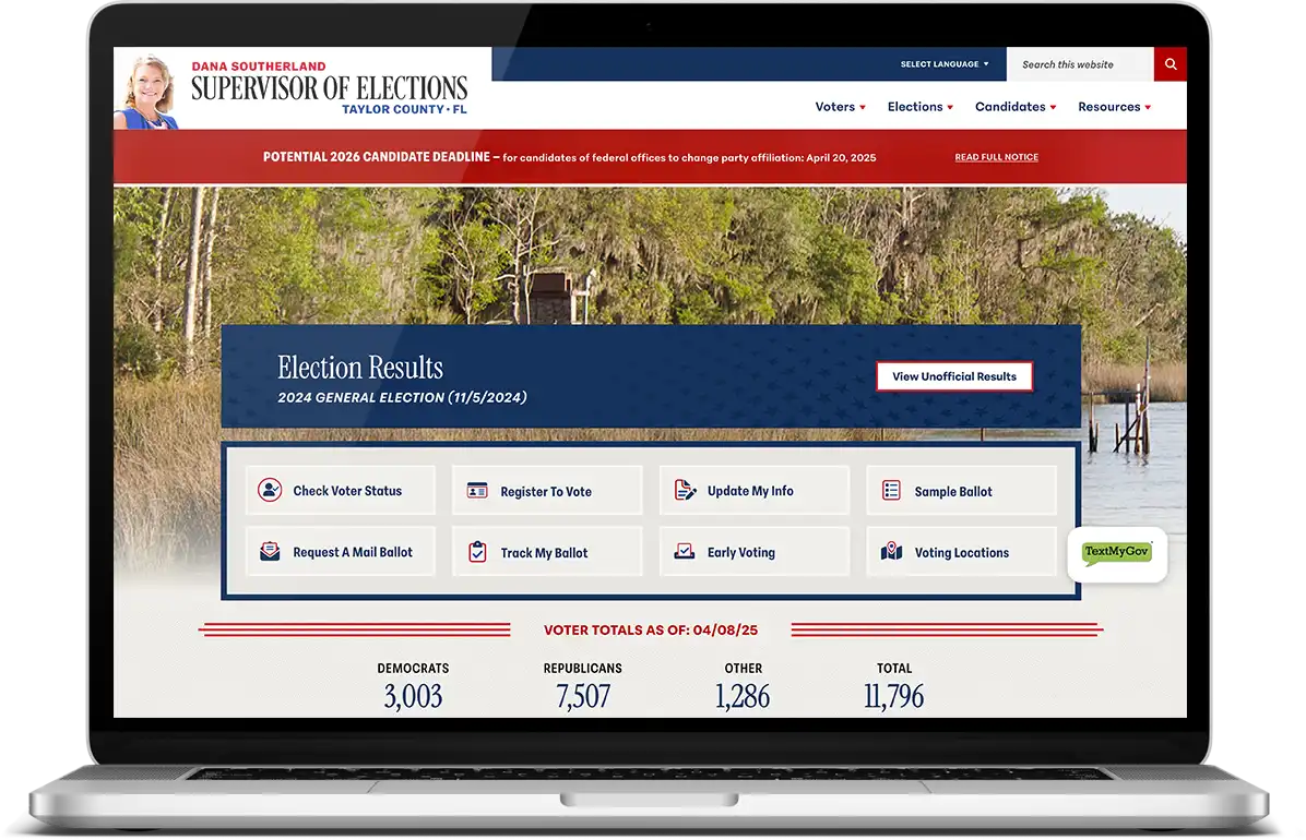 Taylor County Supervisor of Elections Webpage mockup