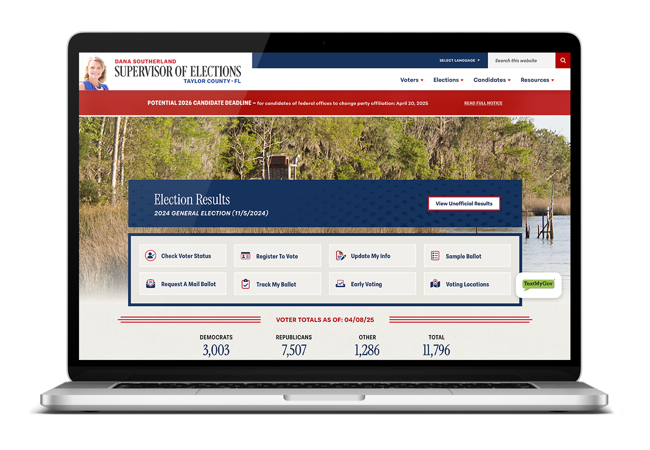 Taylor County Supervisor of Elections Webpage mockup